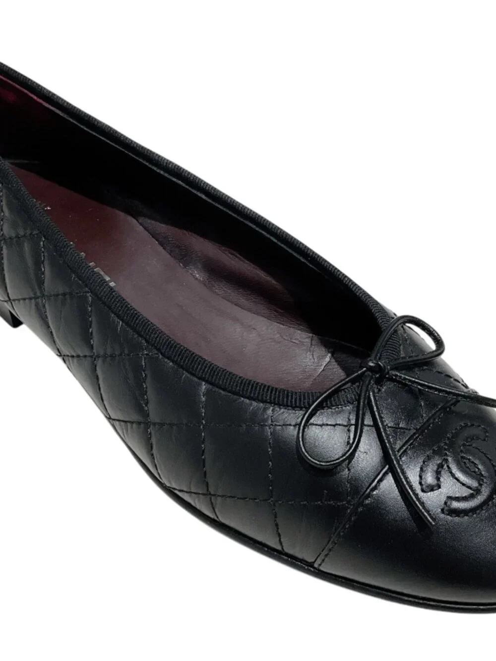 Chanel Black Aged Calfskin Ballet Flats